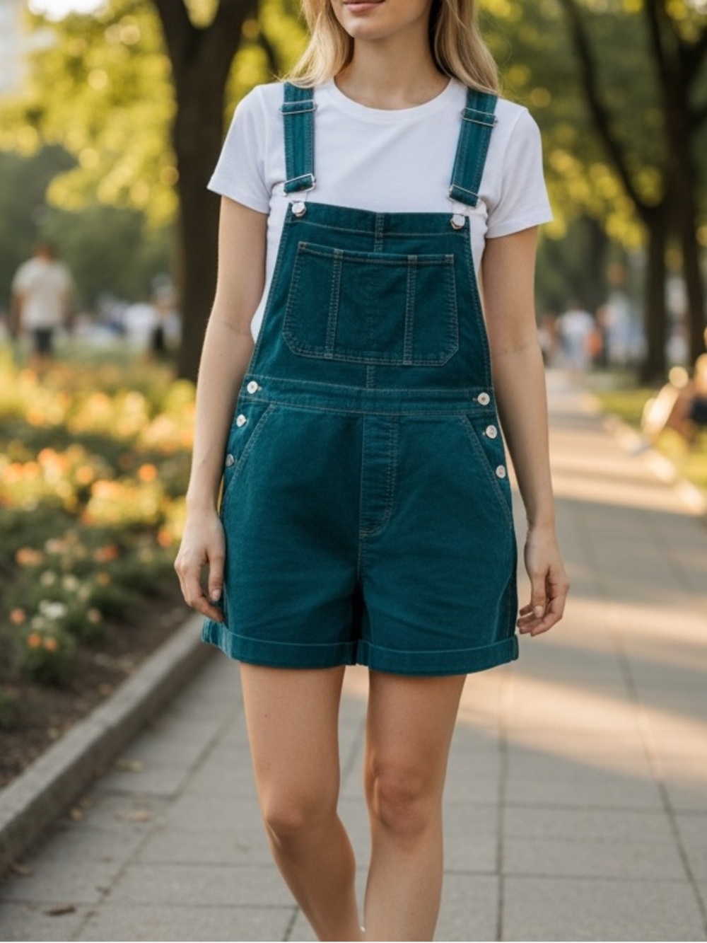 Vintage 90s Y2K Emerald Green Cotton Shortalls Short Overalls